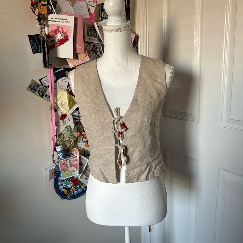 Zara Cream Tan Textured Vest Small